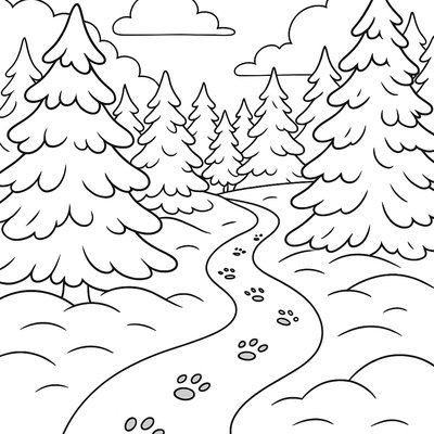 Snow-covered Pine Forest With Animal Tracks