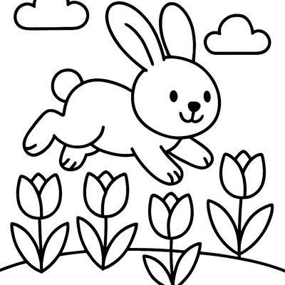 A Bunny Hopping Through A Field Of Tulips In Spring