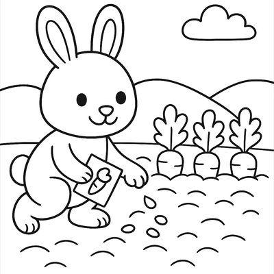 Easter Bunny Planting Carrot Seeds In Vegetable Garden