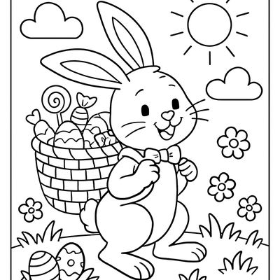 The Easter Bunny Delivering A Basket Of Eggs And Candy