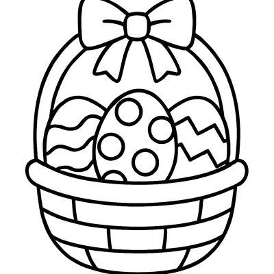 A Basket Full Of Decorated Easter Eggs With A Bow Handle