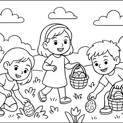Children Searching For Easter Eggs Hidden In A Garden