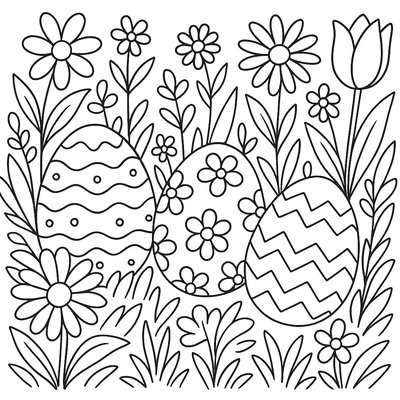 Decorated Easter Eggs Hidden In Garden Among Flowers
