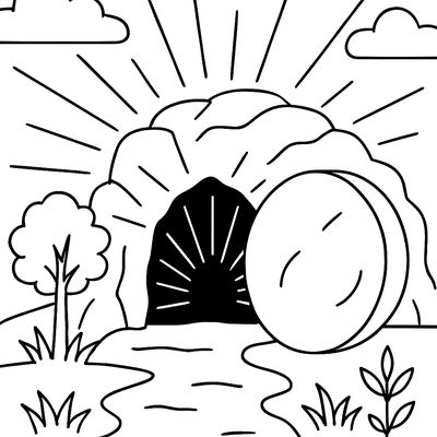 An Empty Tomb With The Stone Rolled Away And Light Streaming Out