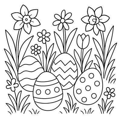 Decorated Eggs Hidden Among Spring Flowers In Garden Hunt