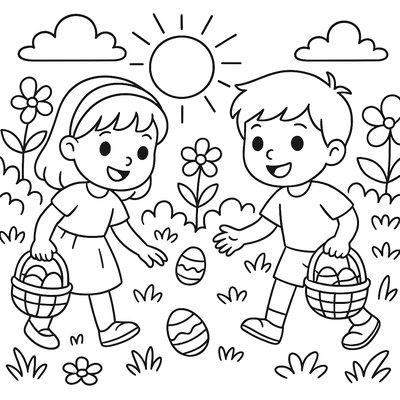 Easter Egg Hunt In A Blooming Garden