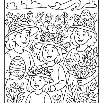 Easter Parade With Spring Bonnets And Flowers