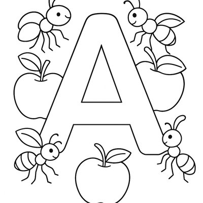 Letter A Decorated With Apples And Ants Illustration