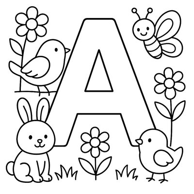 Letter A Surrounded By Spring Animals And Plants