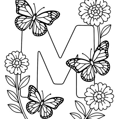 Letter M Decorated With May Flowers Like Marigolds And Morning Glories