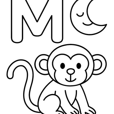 The Letter M With A Moon And A Monkey