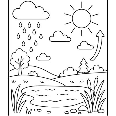 Rain Cycle Diagram Showing Evaporation From Spring Pond
