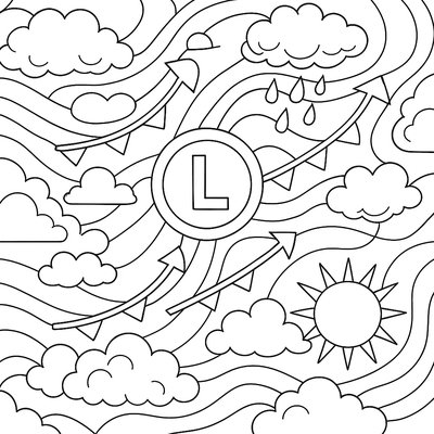 Spring Weather Fronts Map With Symbols And Clouds