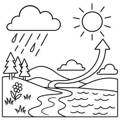 Water Cycle Diagram Showing Spring Rain And Evaporation