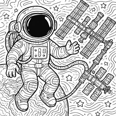 An Astronaut Floating In Space Near The International Space Station With Earth In The Background