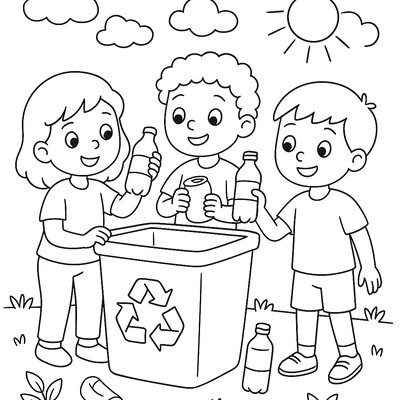 Children Recycling Plastic Bottles And Cans