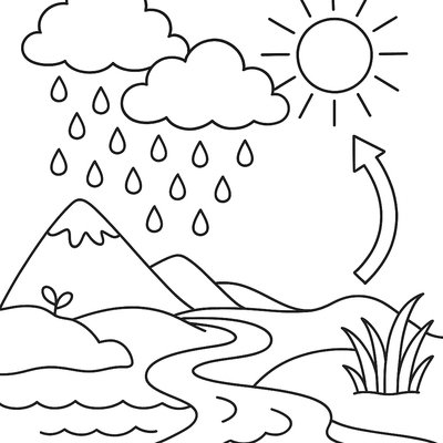 Water Cycle Diagram With Rain Clouds And Rivers
