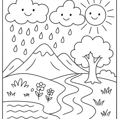 Water Cycle Diagram With Spring Rain Clouds