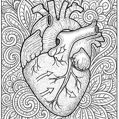 A Human Heart Diagram Showing The Four Chambers With Arrows For Blood Flow