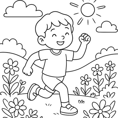 Child Exercising Outdoors Surrounded By Spring Flowers And Fresh Air