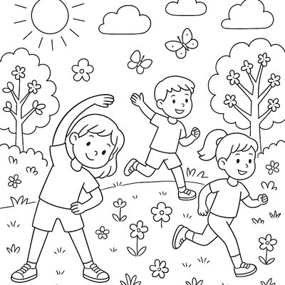 Children Exercising Outdoors, Showing Healthy Spring Activities
