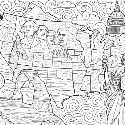 A Map Of The United States Divided Into Regions With One Landmark Drawn In Each