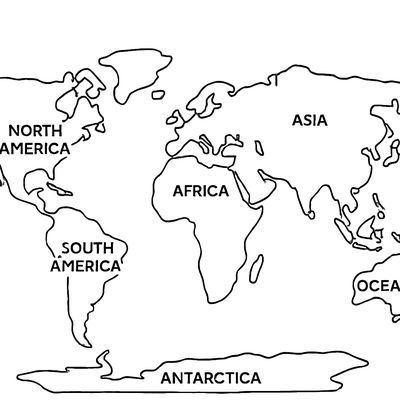 A Simple World Map Showing The Seven Continents With Their Names Labeled