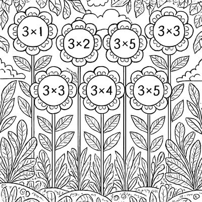 A Multiplication Garden With Rows Of 3 Flowers Showing 3x1 Through 3x5