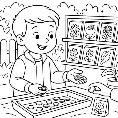 Child Counting Coins To Buy Seeds At Garden Center