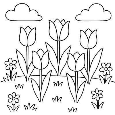 Counting Five Tulips In A Spring Garden