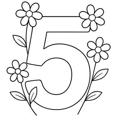Number 5 Made Of Flower Stems With 5 Blooms To Count