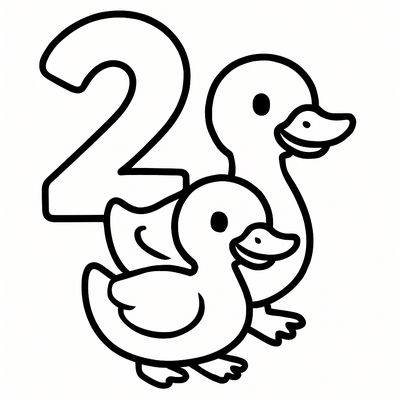 The Number 2 With Two Cute Ducks