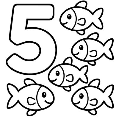 The Number 5 With Five Friendly Fish