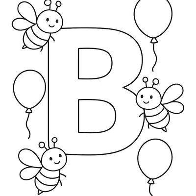 Letter B With Buzzing Bees And Balloons