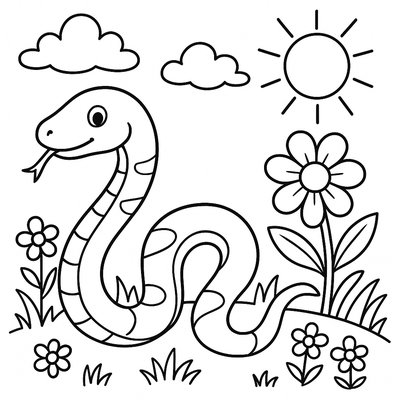 Letter S With Snake Slithering Through Spring Garden Scene