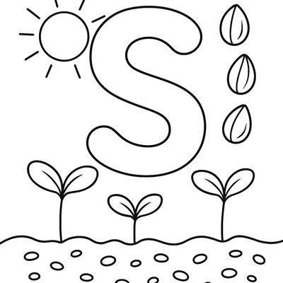 Letter S With Spring Words: Sun, Seeds, Sprouts, And Soil