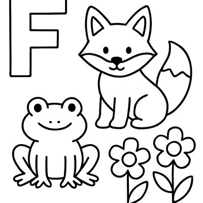 The Letter F With A Fox, Frog, And Flowers All Starting With F
