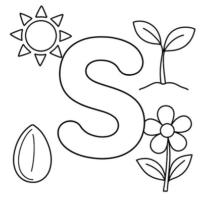 The Letter S With Spring Words Like Sun, Seeds, And Sprout