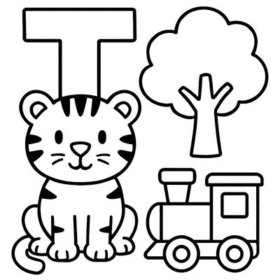 The Letter T With A Tiger, Tree, And A Train