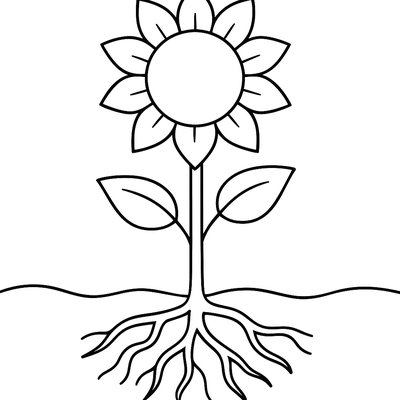 A Seed Sprouting Into A Sunflower With Roots Showing