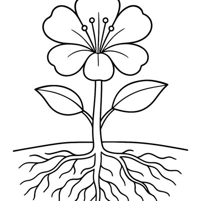 Cross-section Diagram Of A Flower Showing Petals, Stem, And Roots