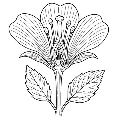 Cross-section Of A Flower Showing Petals, Stamen, And Pistil With Labels