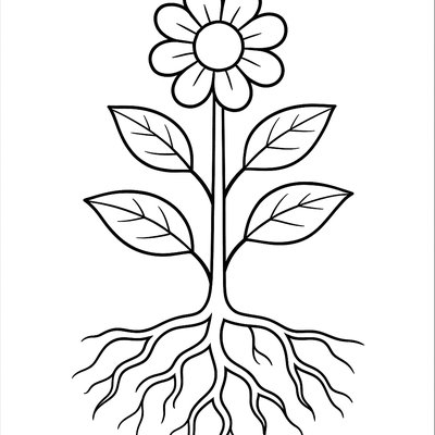Diagram Of A Flowering Plant Showing Roots, Stem, Leaves, And Bloom