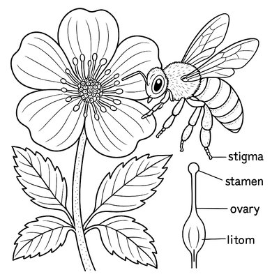 Parts Of A Flower Diagram With Bee Pollinating