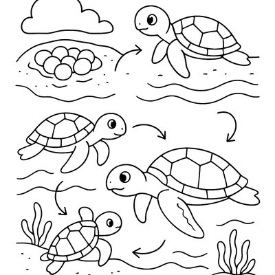 A Diagram Of The Life Cycle Of A Sea Turtle, From Egg On The Beach To Adult In The Ocean