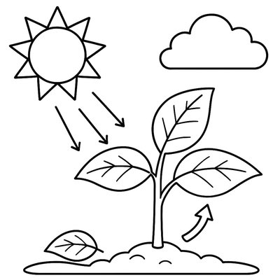 Photosynthesis Diagram Showing Sunlight Hitting Green Leaves