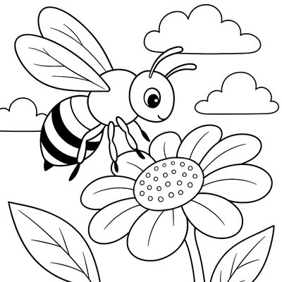 Pollination Process With Bee And Flower