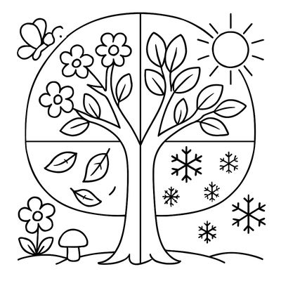 The Four Seasons Shown In Four Quadrants Of One Tree