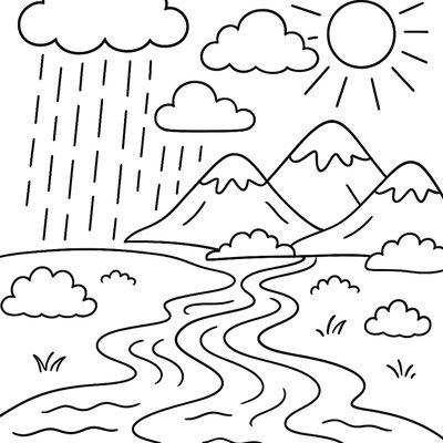 Water Cycle Diagram With Clouds Rain And Rivers