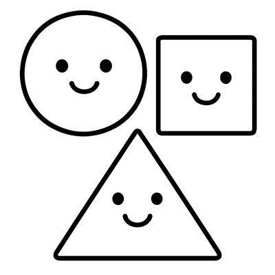 A Big Circle, Square, And Triangle With Smiling Faces